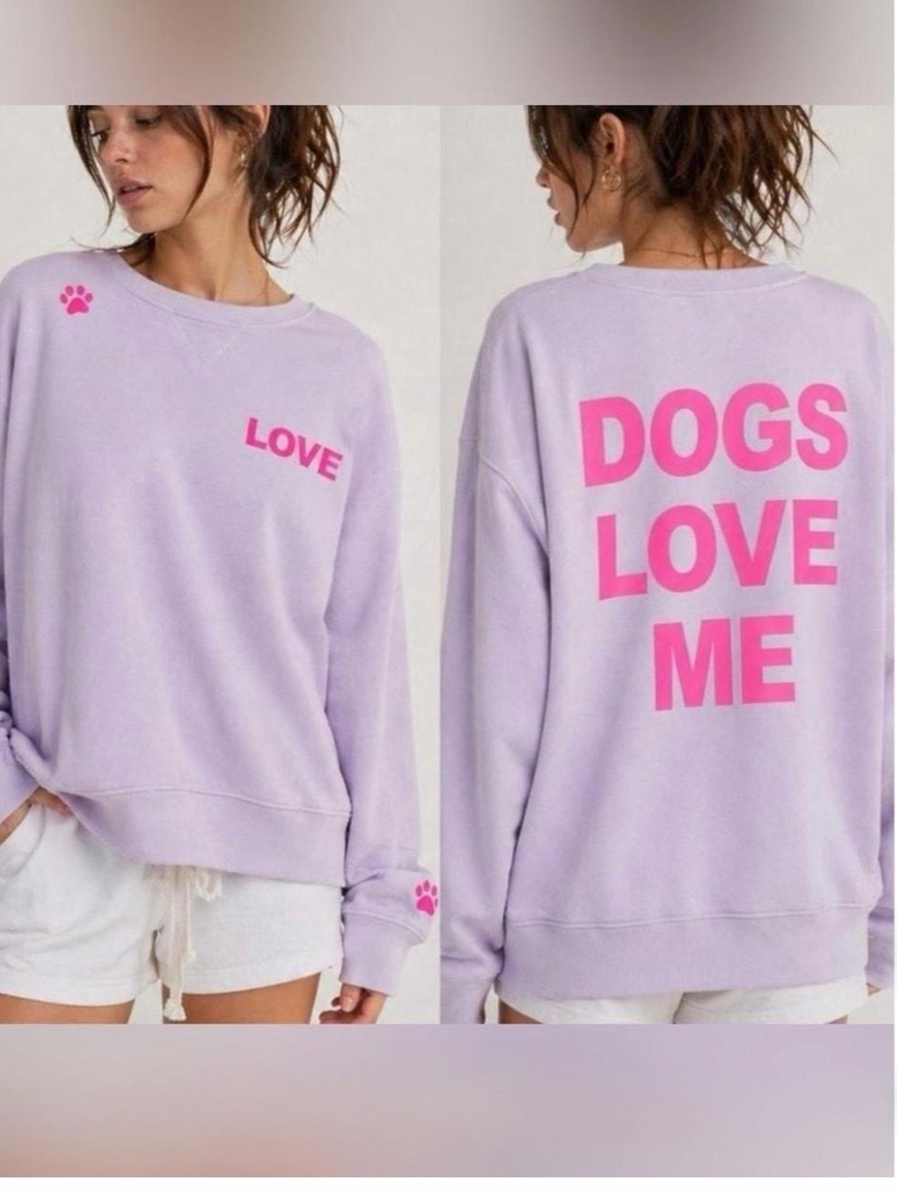 Wildfox Dogs Love Me Crew Neck Sweatshirt 100% Cotton Lavender Pink Size Large